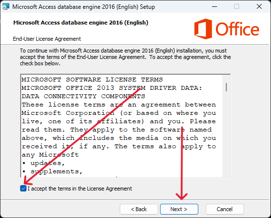 کیک گزینه I accept the terms in the License Agreement فعال کنید و روی دکمه Next کلیک کنید